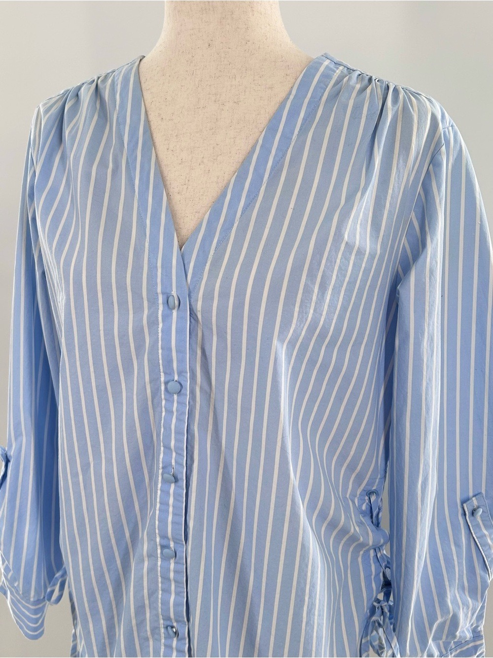 Mare Mare Anthropologie Blue White Striped Lace Up Sides Cotton Blouse Small - Picture 5 of 14
